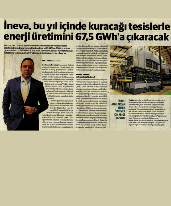 Ineva, Enerji Üretimini 67,5 GWh'a Çıkaracak